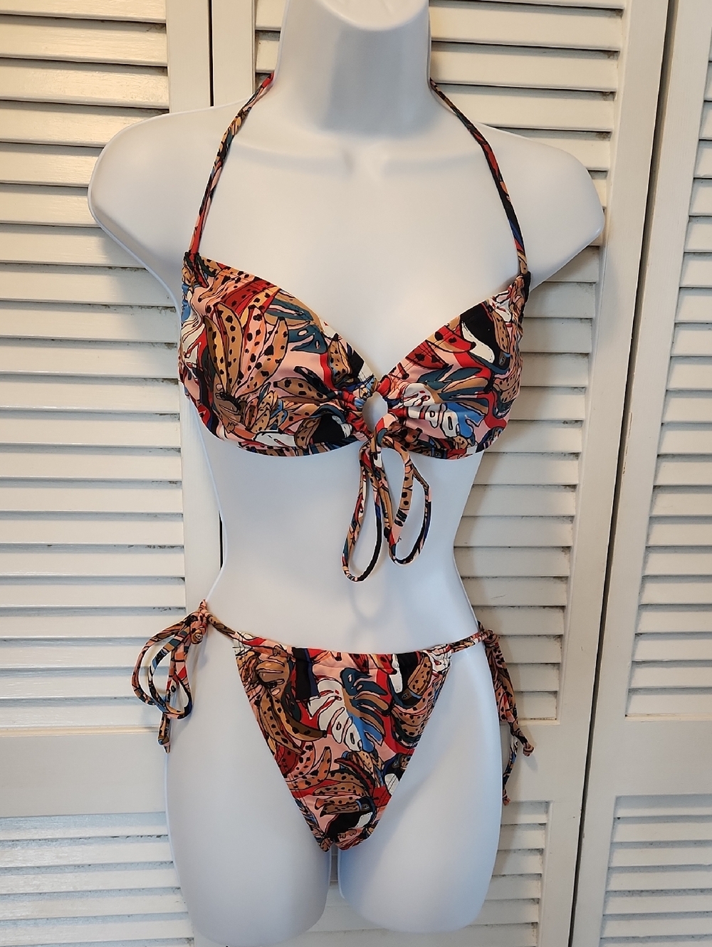 Source Unknown Multicolor Tie-Front Bikini Set